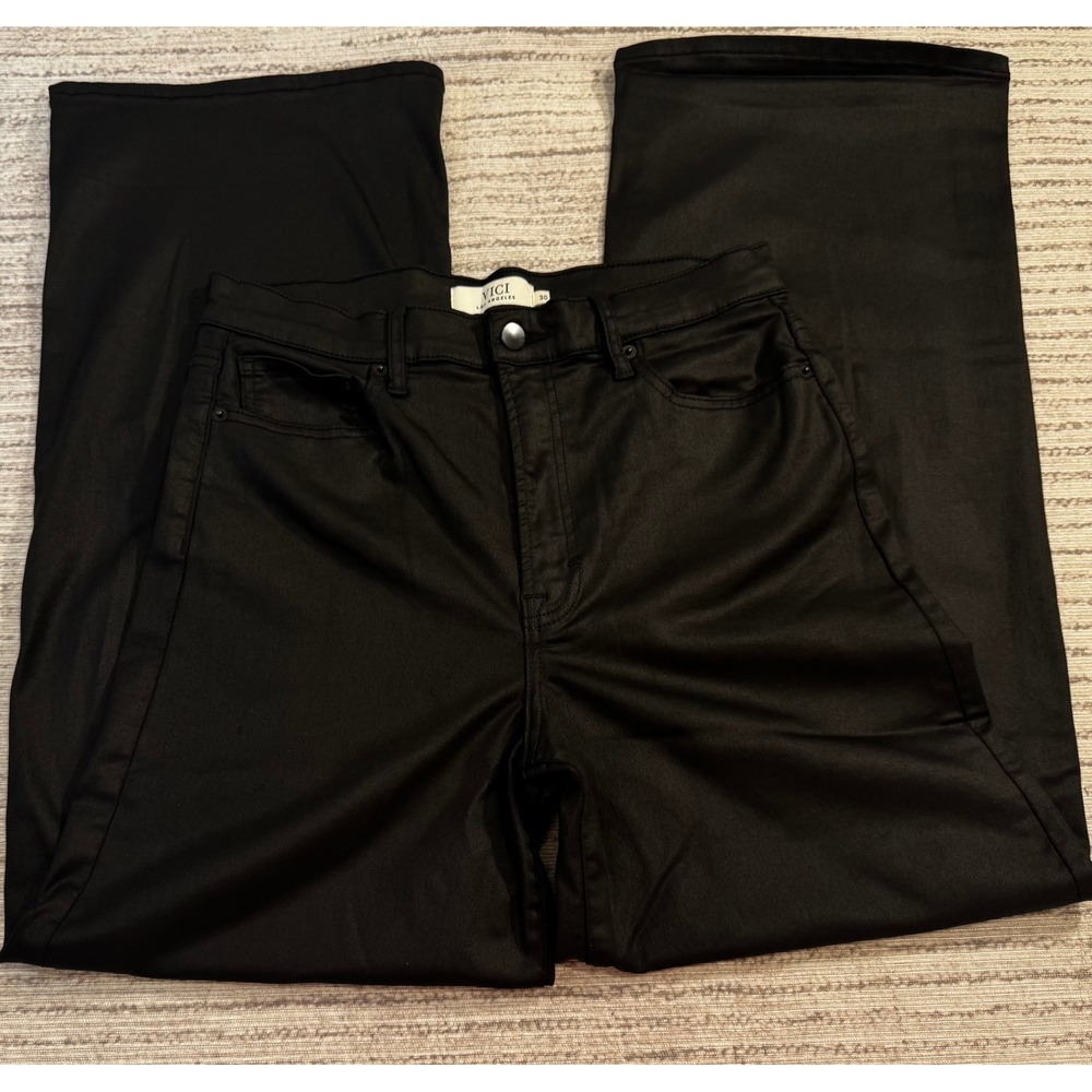 VICI Los‎ Angeles Black Coated Wide Leg Pants High Rise Size 30 VC9159D-BLK